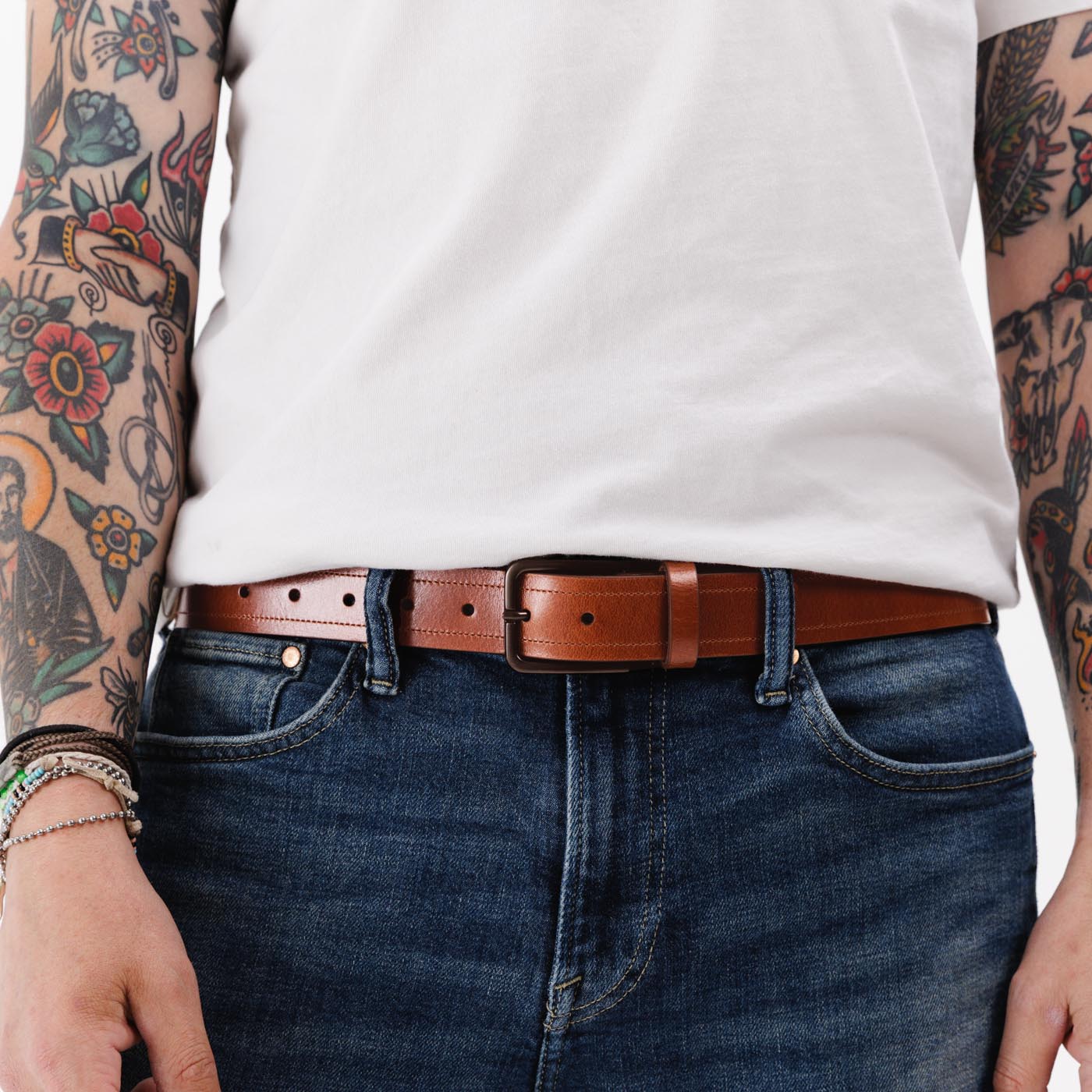 Men's Top Stitch Leather Belt - Image 8